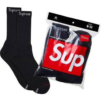 Black Supreme Hanes® Crew Socks (4 Pack) Socks | NZ105GL