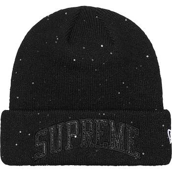Black Supreme New Era® Metallic Arc Beanie Hats | NZ146RW
