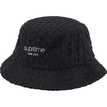 Black Supreme Terry Pattern Crusher Hats | NZ141NB