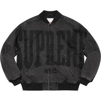 Black Supreme Washed Knockout Denim Varsity Jackets | NZ439AP