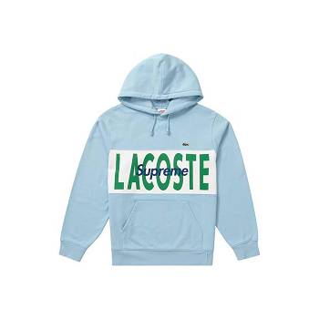 Blue Supreme LACOSTE Logo Panel Hooded Sweatshirts | NZ265LH