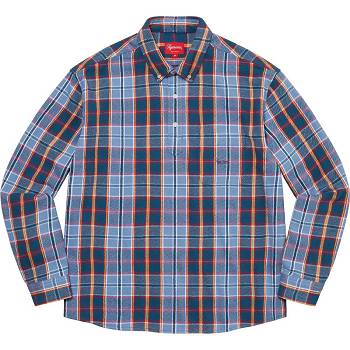 Blue Supreme Pullover Plaid Flannel Shirts | NZ380RW