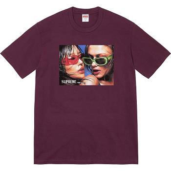 Burgundy Supreme Eyewear Tee T Shirts | NZ228IS