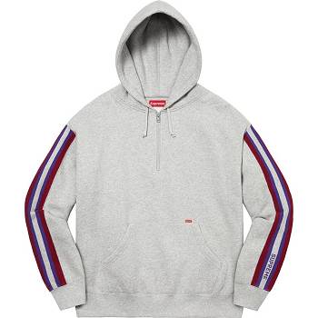 Grey Supreme Half Zip Hooded Sweatshirts | NZ292ZG