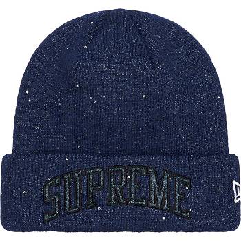 Navy Supreme New Era® Metallic Arc Beanie Hats | NZ145EX
