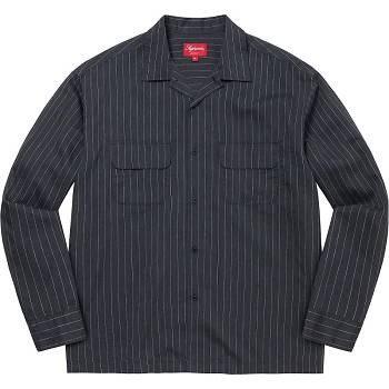 Navy Supreme Pinstripe Linen Shirts | NZ372CE