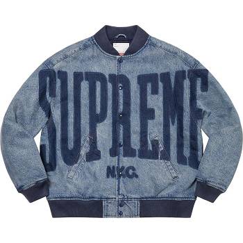 Navy Supreme Washed Knockout Denim Varsity Jackets | NZ437OR