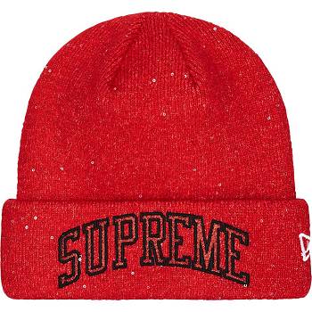 Red Supreme New Era® Metallic Arc Beanie Hats | NZ144WY