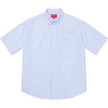 White / Blue Supreme Loose Fit S/S Oxford Shirts | NZ381TV
