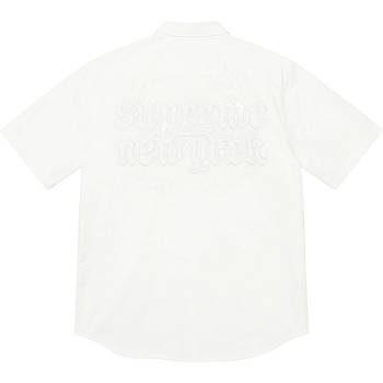 White Supreme Croc Patch S/S Work Shirts | NZ386PQ