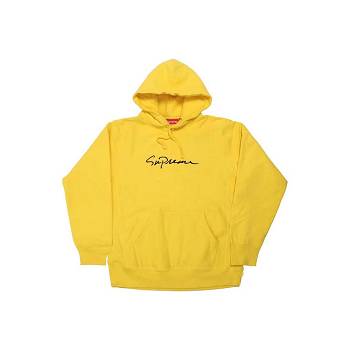 Yellow Supreme Classic Script Hooded Sweatshirts | NZ269VD